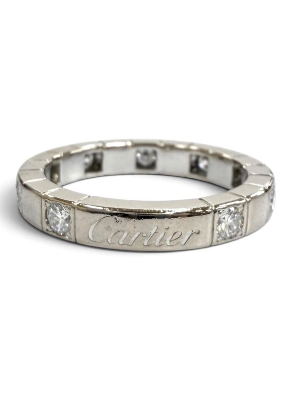 Cartier Lanieres 750 Diamond Logo Half Ring White Gold
